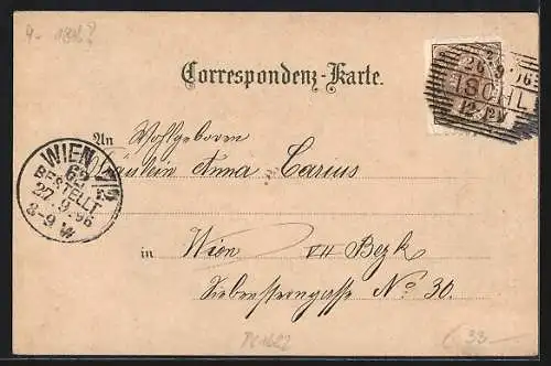 Lithographie Ischl, Kreuzstein, Kaiserliche Villa, Rettenbach-Wildniss