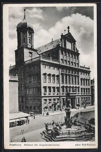 AK Augsburg, Rathaus mit Augustusbrunnen