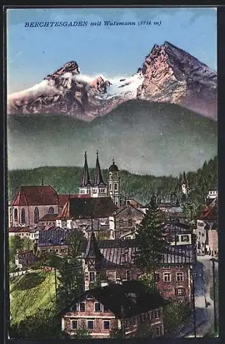 AK Berchtesgaden, Ortsansicht mit Watzmann