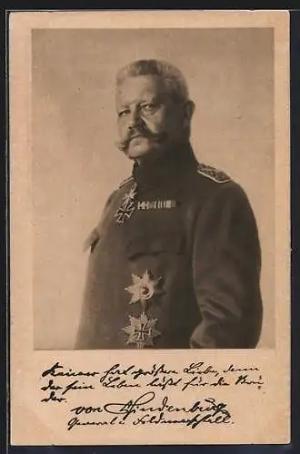 Künstler-AK Heerführer Hindenburg in Uniform mit Orden