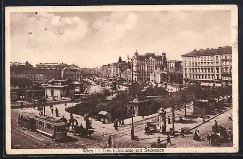 AK Wien, Friedrichstrasse mit Secession, Strassenbahn