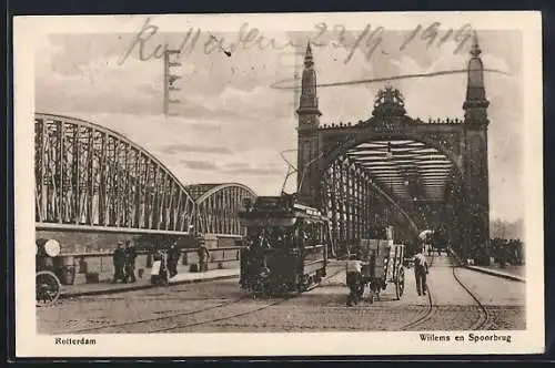 AK Rotterdam, Willems en Spoorbrug, Strassenbahn