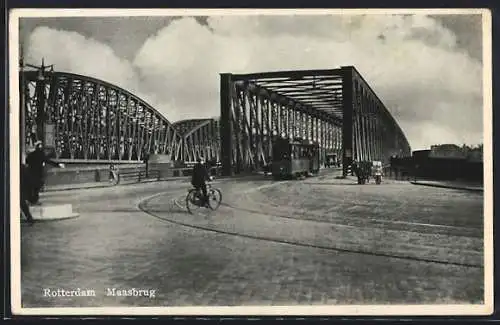 AK Rotterdam, Maasbrug, Strassenbahn