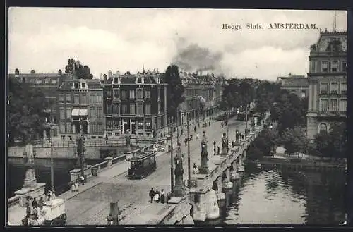 AK Amsterdam, Hooge Sluis, Strassenbahn