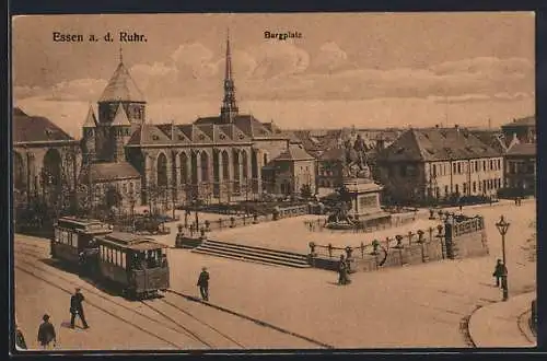 AK Essen, Strassenbahn am Burgplatz