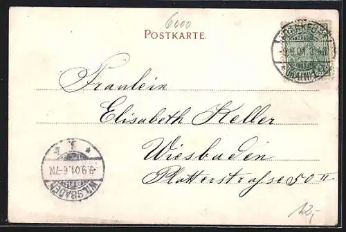 Lithographie Frankfurt a.M., Rossmarkt mit Strassenbahn