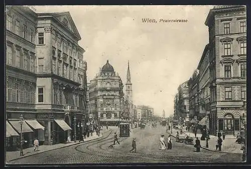 AK Wien, Strassenbahn auf der Praterstrasse