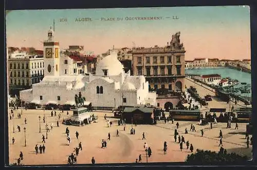 AK Alger, Place du Gouvernement, Strassenbahn