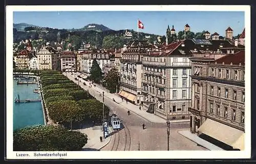 AK Luzern, Strassenbahn auf dem Schweizerhofquai