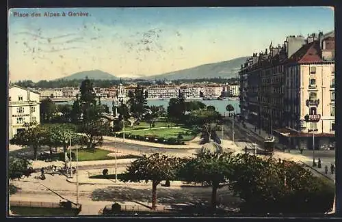 AK Geneve, Place des Alpes, Strassenbahn