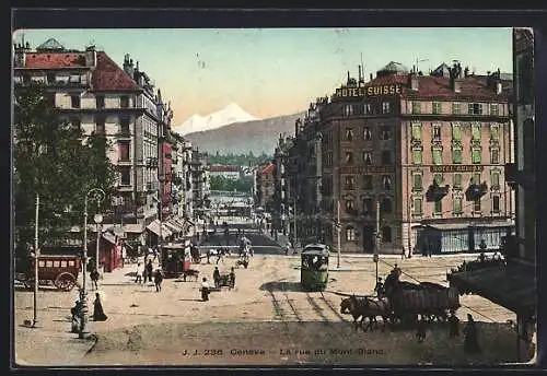 AK Geneve, Strassenbahn in der Rue du Mont-Blanc