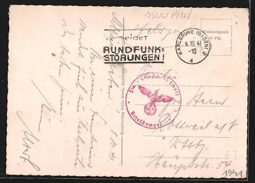 AK Karlsruhe, Strassenbahnen auf dem Bahnhofsplatz