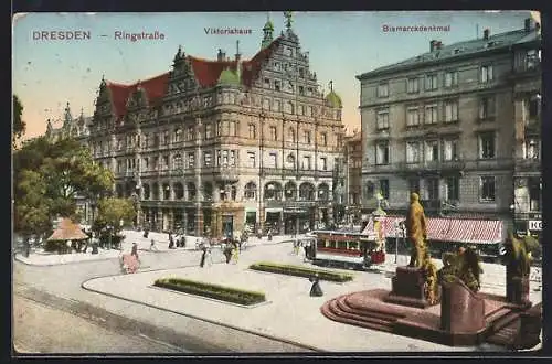 AK Dresden, Ringstrasse, Viktoriahaus und Bismarckdenkmal