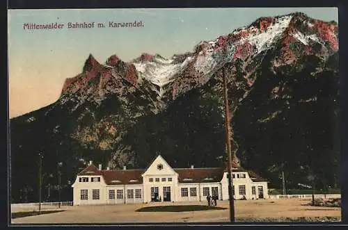 AK Mittenwald, Bahnhof m. Karwendel