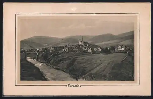 AK Forbach, Gesamtansicht mit Brücke und Bergpanorama