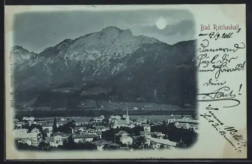 Mondschein-AK Bad Reichenhall, Teilansicht bei Nacht