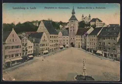 AK Landsberg a. Lech, Hauptplatz mit Schmalztor und Malteserkirche