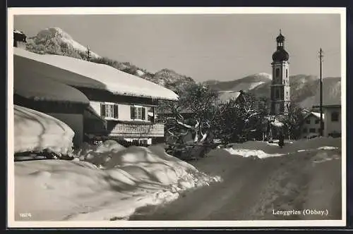 AK Lenggries /Obbay., Ortspartie im tiefen Schnee