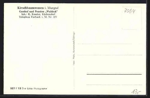 AK Kirschbaumwasen i. Murgtal, Gasthaus Waldeck, Bes. K. Kessler