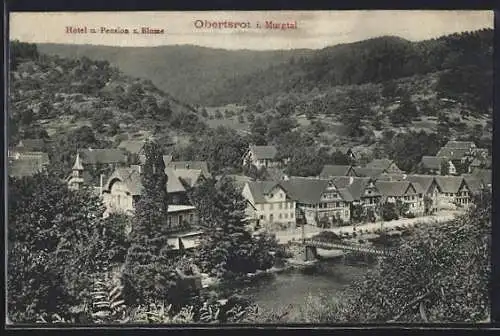 AK Obertsrot, Panorama mit Hotel und Pension zur Blume