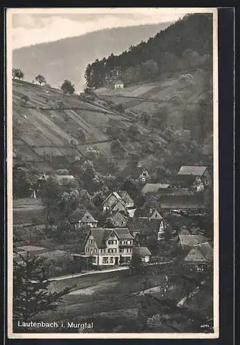 AK Lautenbach /Murgtal, Ortsansicht mit Gasthof-Pension Lautenfels H. Meyer aus der Vogelschau