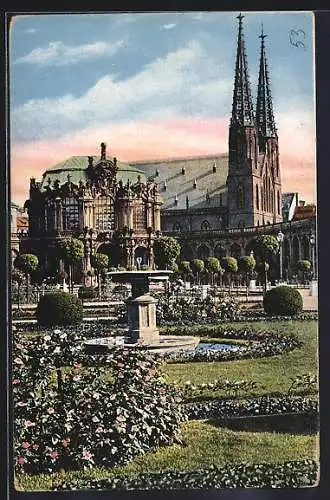 AK Dresden, Blick auf den südöstlichen Pavillon und die Sophienkirche im Zwinger