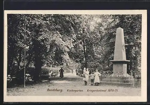 AK Rendsburg, Kindergarten, Kriegerdenkmal 1870-71