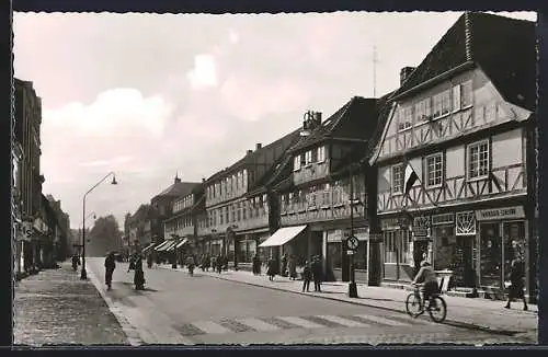 AK Rendsburg, Königstrasse mit Geschäften