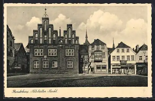 AK Rendsburg, Altstädter Markt mit Rathaus und Cafe Schöne