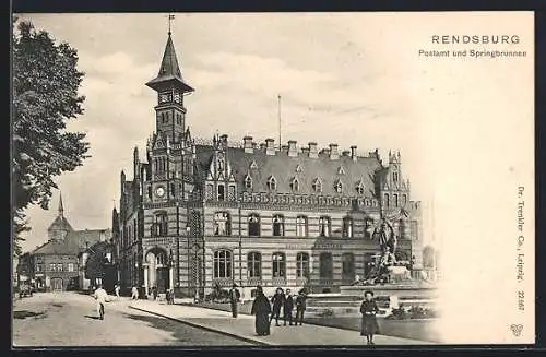 AK Rendsburg, Postamt und Springbrunnen