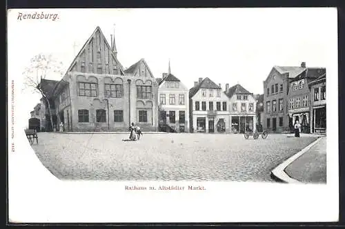 AK Rendsburg, Altstädter Markt mit Rathaus und Geschäften