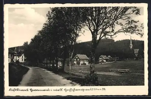 AK Herrenwies i. Hochschwarzwald, Strassenpartie mit Kirche