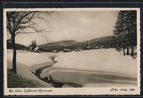 AK Herrenwies, Ortspartie mit Kirche im Schnee