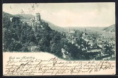 AK Heidelberg, Teilansicht mit Burg