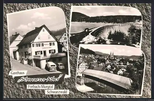 AK Forbach /Murgtal, Gasthaus Schwarzer Adler, Hauptstrasse 28, Brücke, Teilansicht