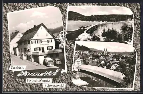 AK Forbach /Murgtal, Gasthaus Schwarzer Adler, Hauptstrasse 28, Brücke, Teilansicht