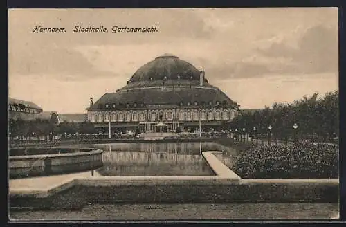 AK Hannover, Stadthalle, Gartenansicht