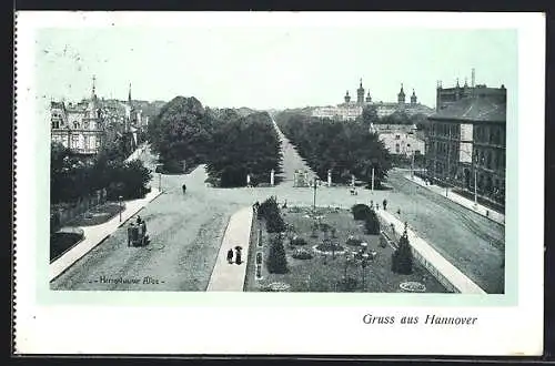 AK Hannover, Herenhauser Allee mit Anlage aus der Vogelschau