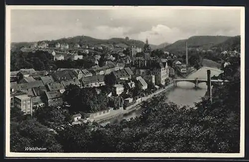 AK Waldheim /Sa., Totalansicht mit Brücke aus der Vogelschau