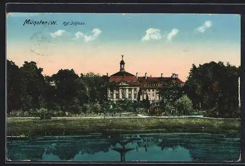 AK Münster i. W., Kgl. Schloss vom Wasser aus