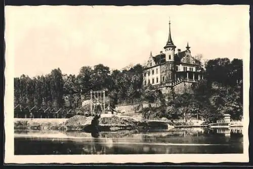 AK Grimma, Gattersburg mit Hängebrücke