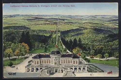 AK Stuttgart, Schloss Solitude mit Blick zur Stadt