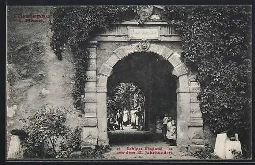 AK Fürstenau i. Hann., Schloss / Amtsgericht, Eingang mit Kindergruppe