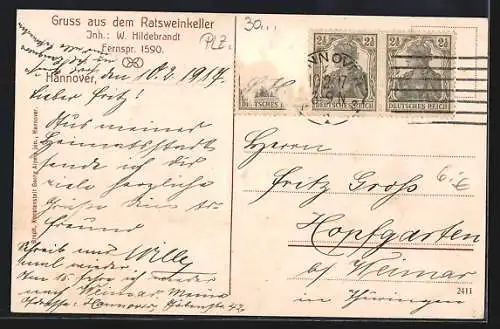 AK Hannover, Rathaus / Gaststätte Ratsweinkeller W. Hildebrandt