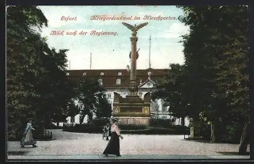 AK Erfurt, Kriegerdenkmal im Hirschgarten, mit Regierung