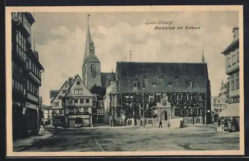 AK Quedlinburg, Marktplatz mit Rathaus