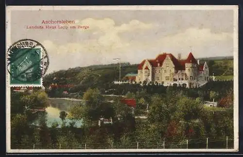 AK Aschersleben, Landsitz Haus Lapp am Berge, mit Teich