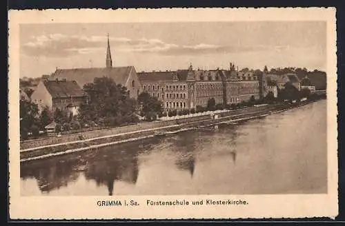 AK Grimma /Sa., Fürstenschule und Klosterkirche aus der Vogelschau