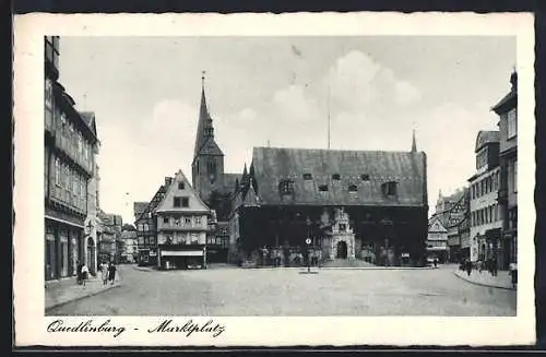 AK Quedlinburg, Marktplatz mit Kirche