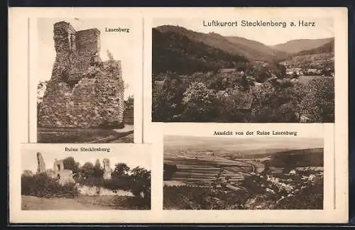 AK Stecklenberg a. Harz, Lauenburg, Ruine Stecklenburg und Aussicht von der Ruine Lauenburg